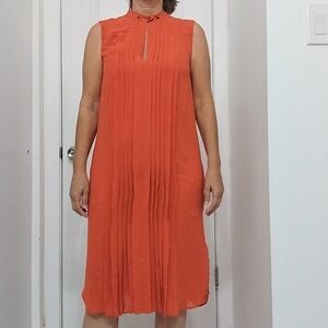 Belstaff Silk Sleeveless Pleated Orange Dress